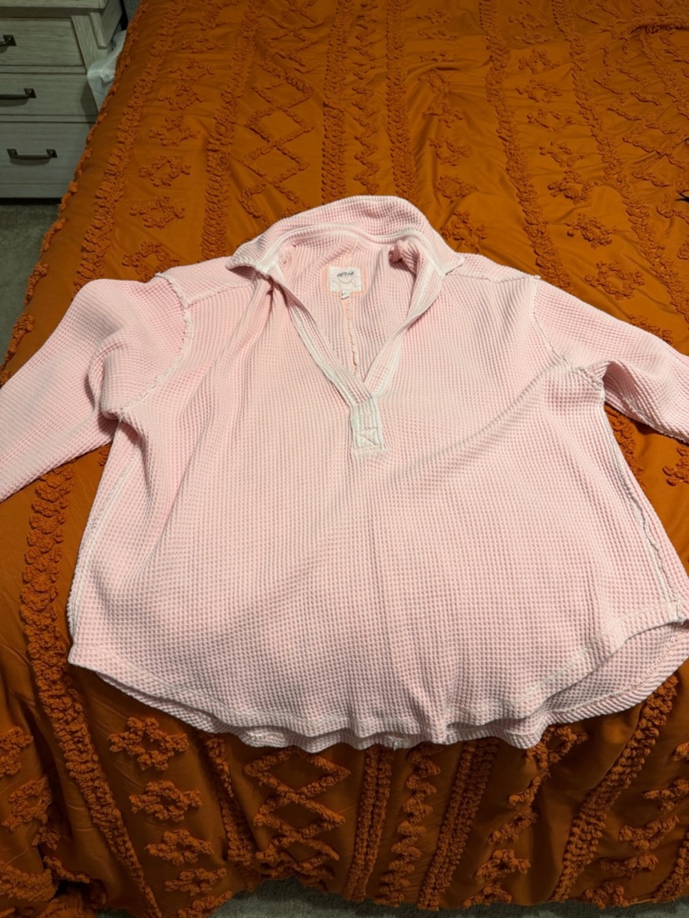 Aerie Light Pink Waffle Half-Zip Turtleneck Sweater